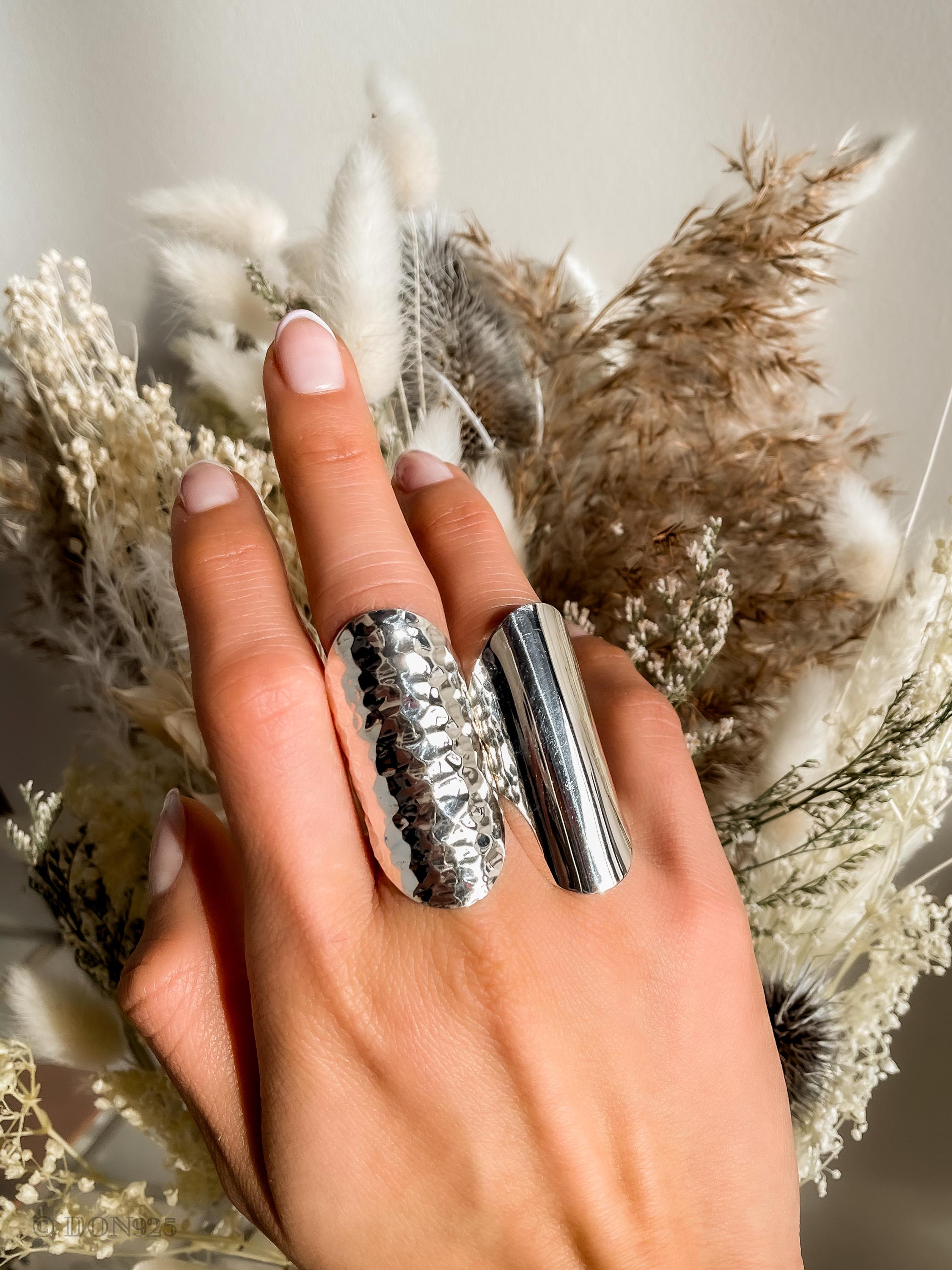 Sterling Silver Armor Shield Ring: Long Statement Ring