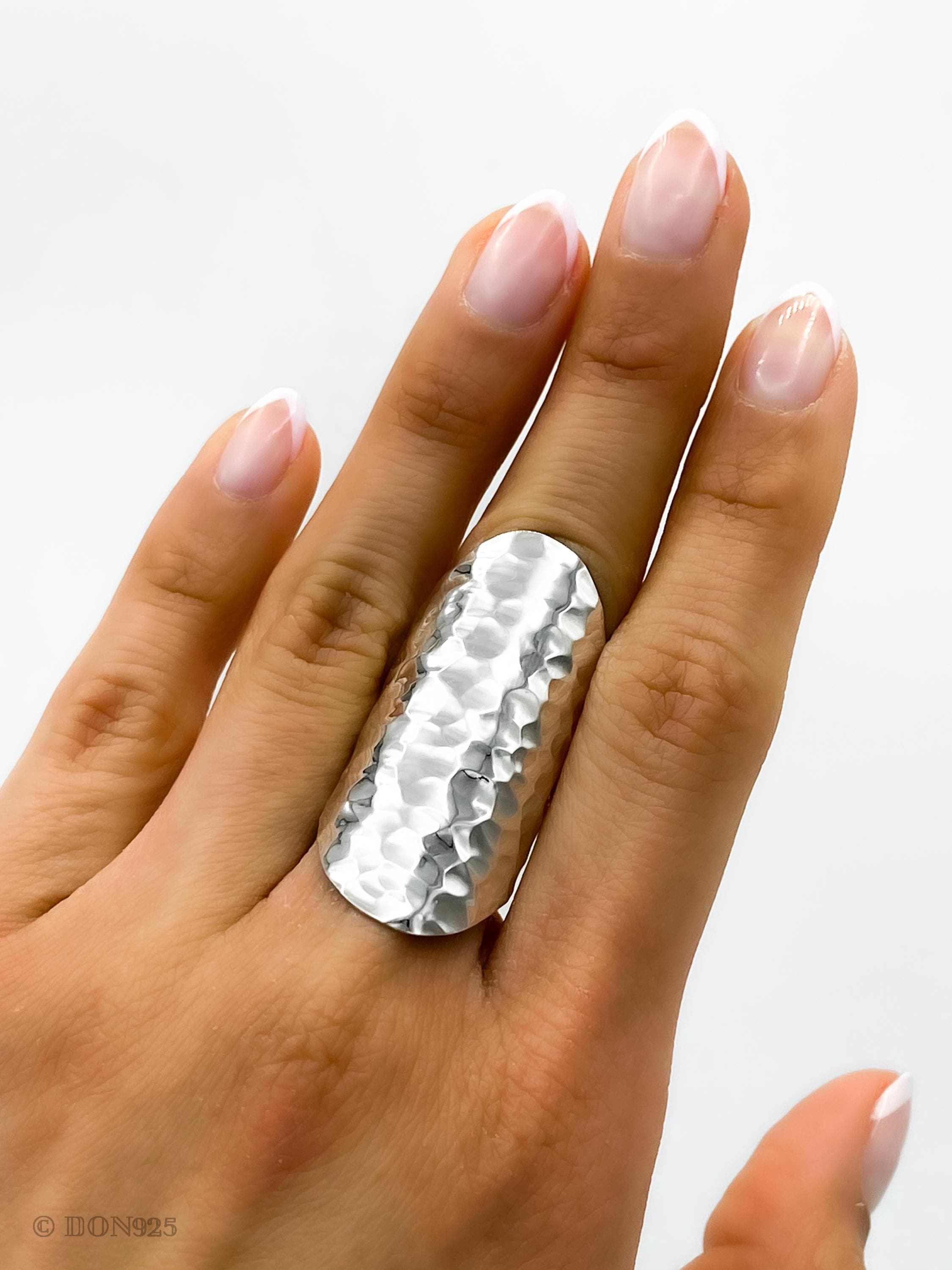 Sterling Silver Armor Shield Ring: Long Statement Ring