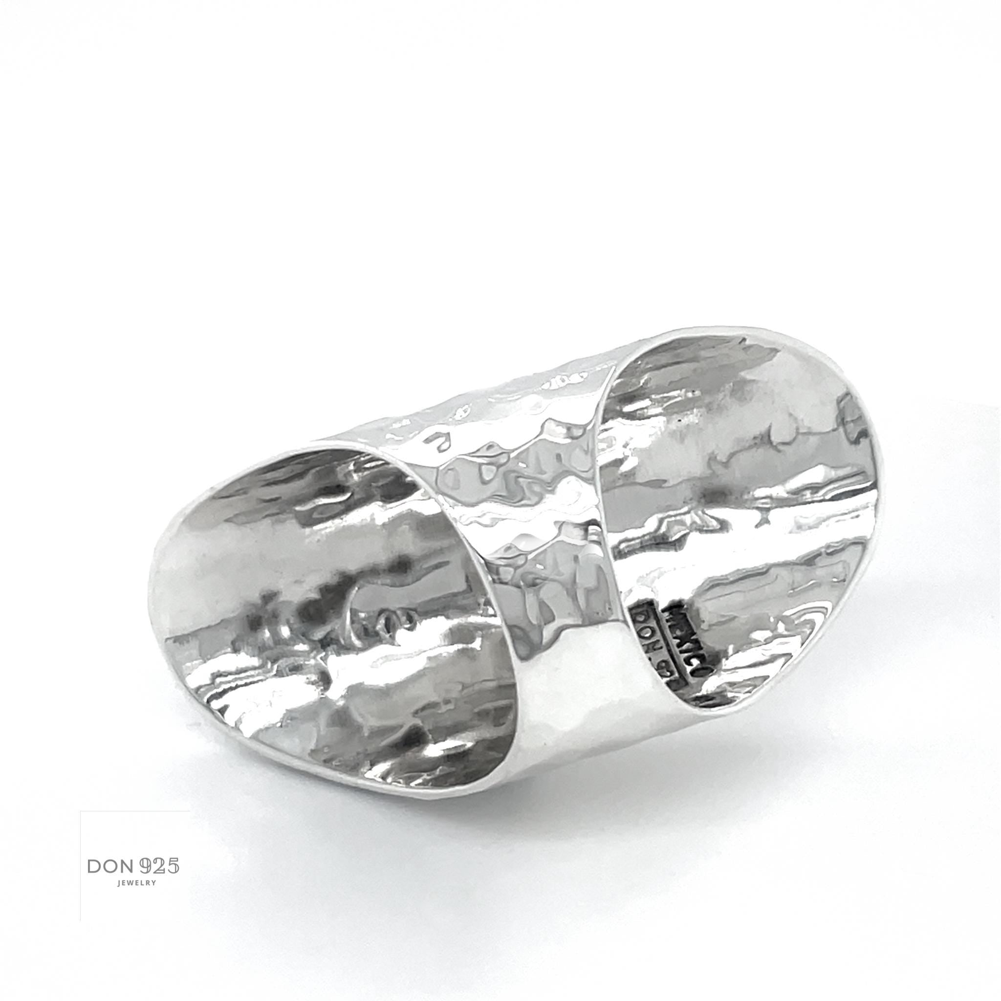 Sterling Silver Armor Shield Ring: Long Statement Ring
