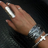 Sterling Silver Armor Shield Ring: Long Statement Ring