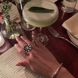 Sterling Silver Boho Flower Ring: Adjustable Chunky Geometric Statement Jewelry