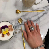 Sterling Silver Boho Flower Ring: Adjustable Chunky Geometric Statement Jewelry