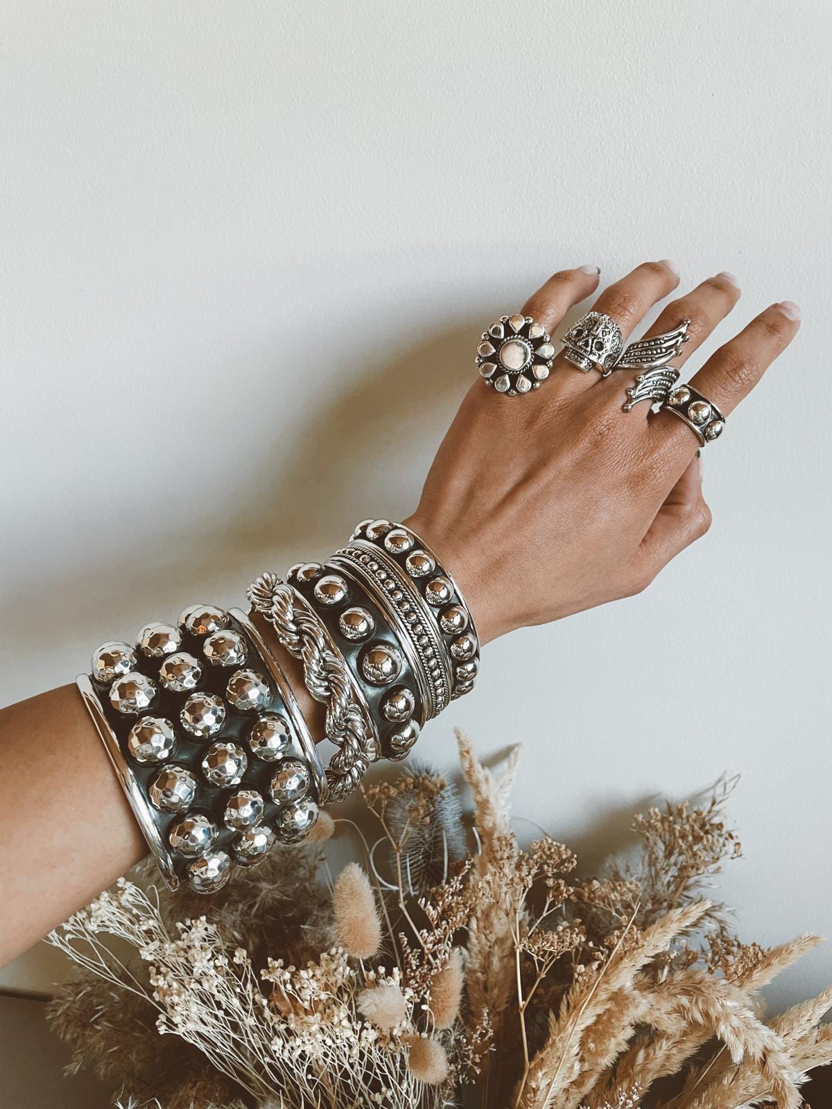 Sterling Silver Boho Studded Wrap Ring