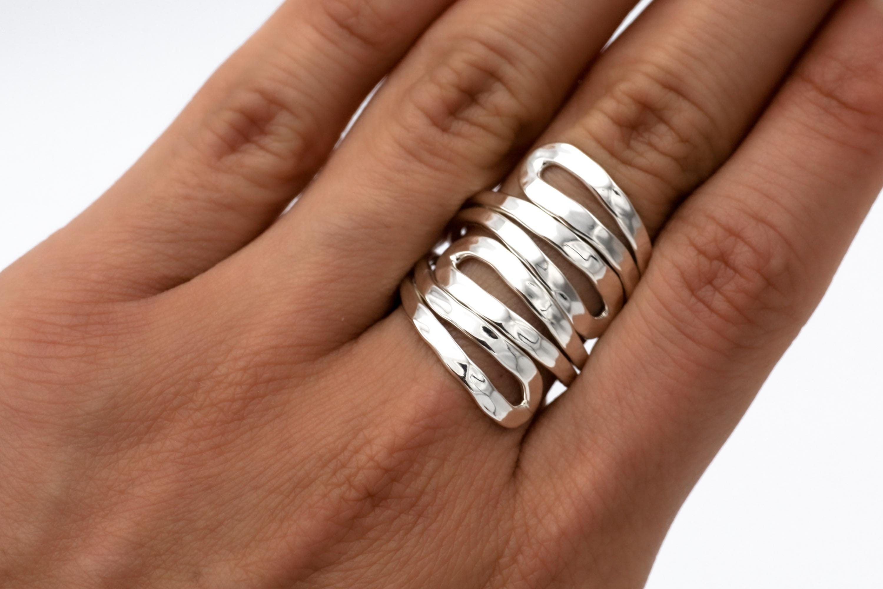 Wavy Sterling Silver Wrap Ring: Comfortable Abstract Statement Ring