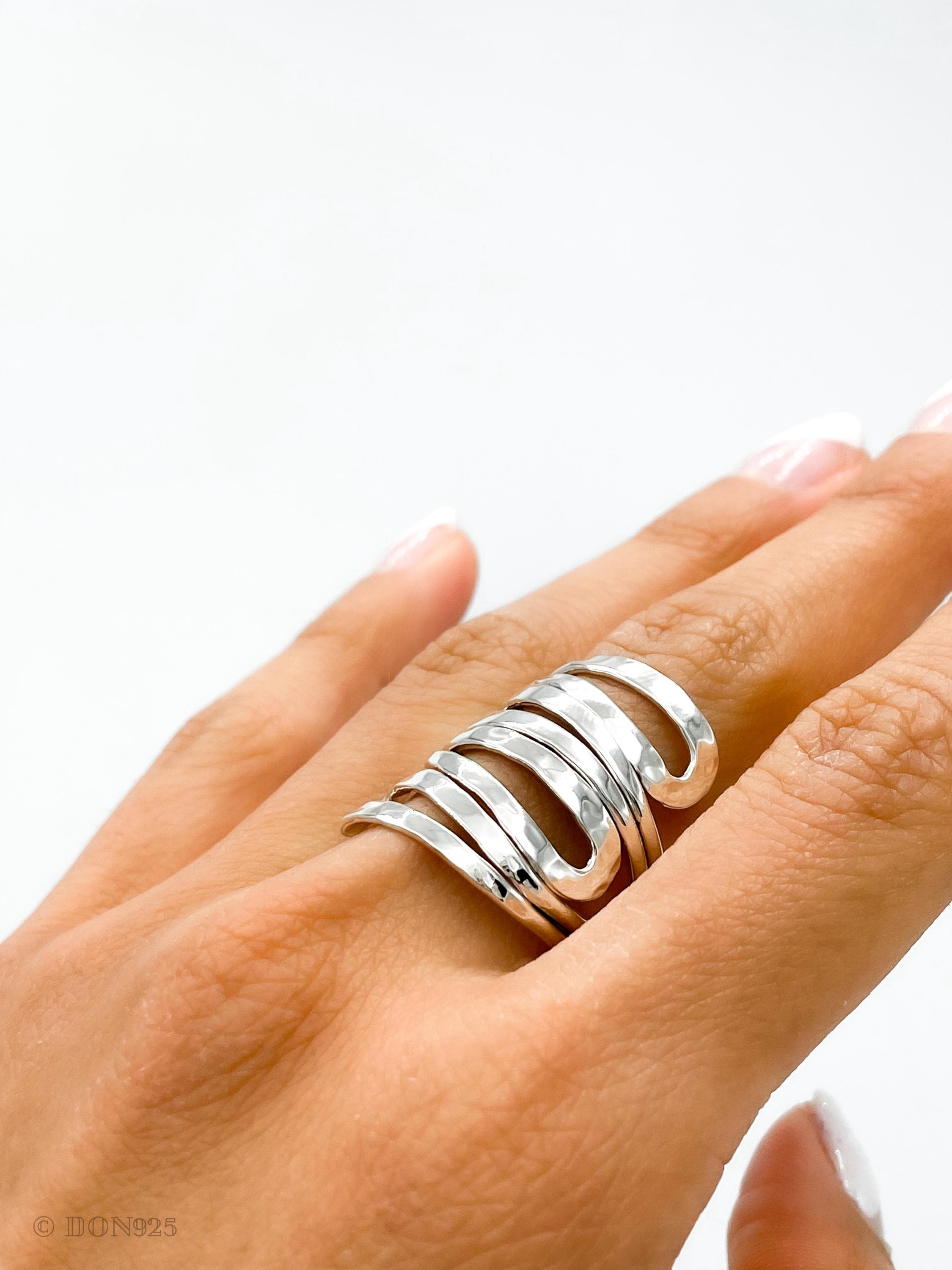 Wavy Sterling Silver Wrap Ring: Comfortable Abstract Statement Ring
