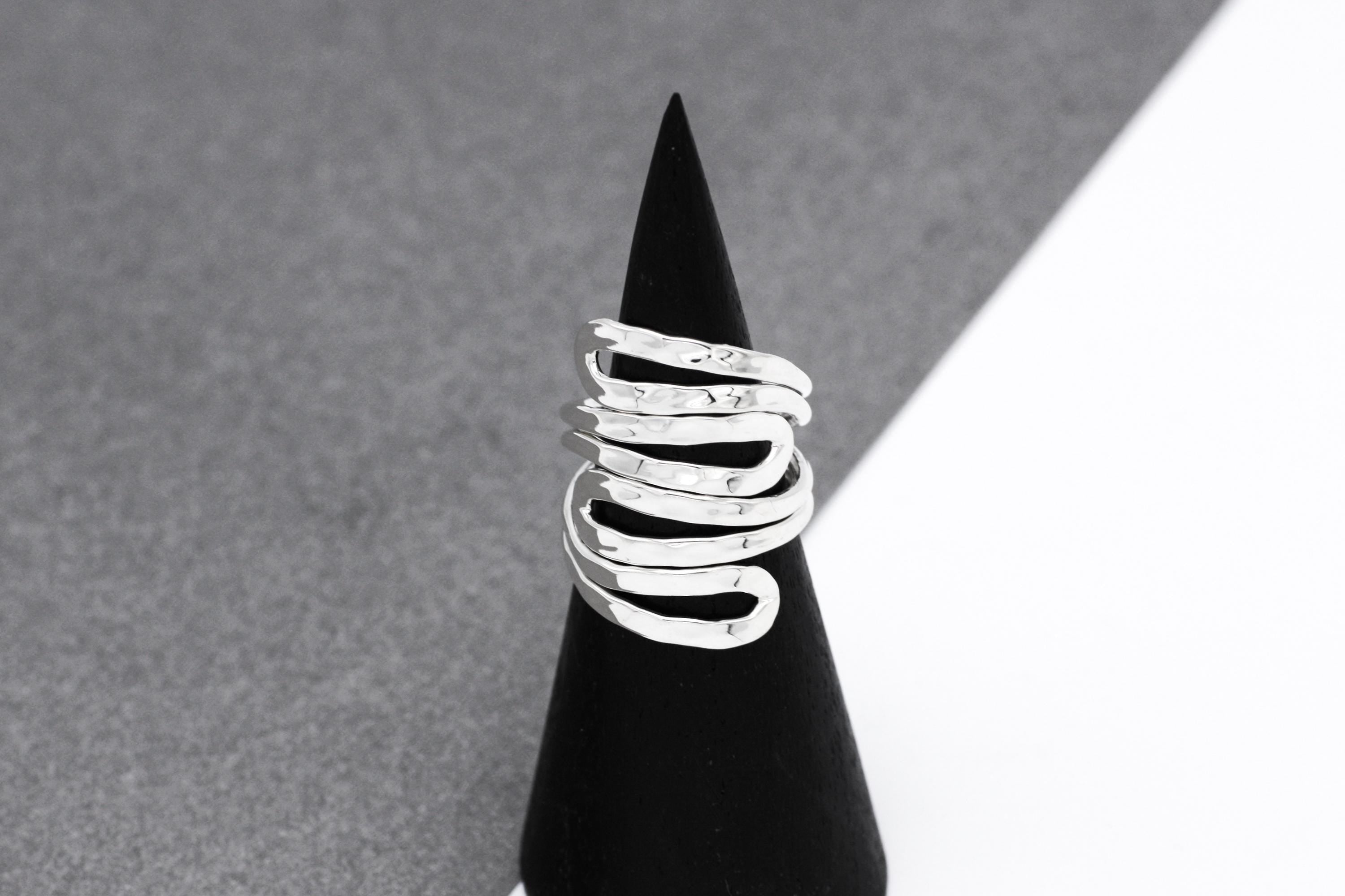 Wavy Sterling Silver Wrap Ring: Comfortable Abstract Statement Ring