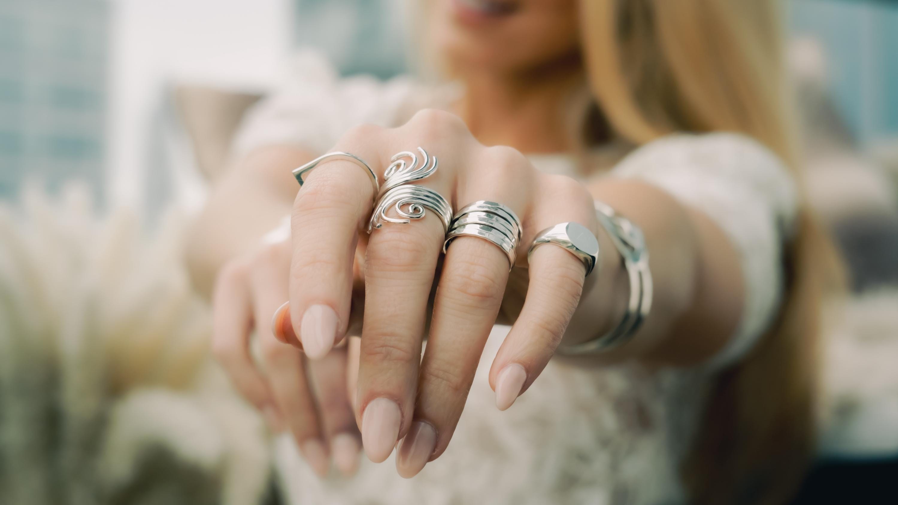 Sterling Silver Multi Band Ring: Chunky Hammered Design