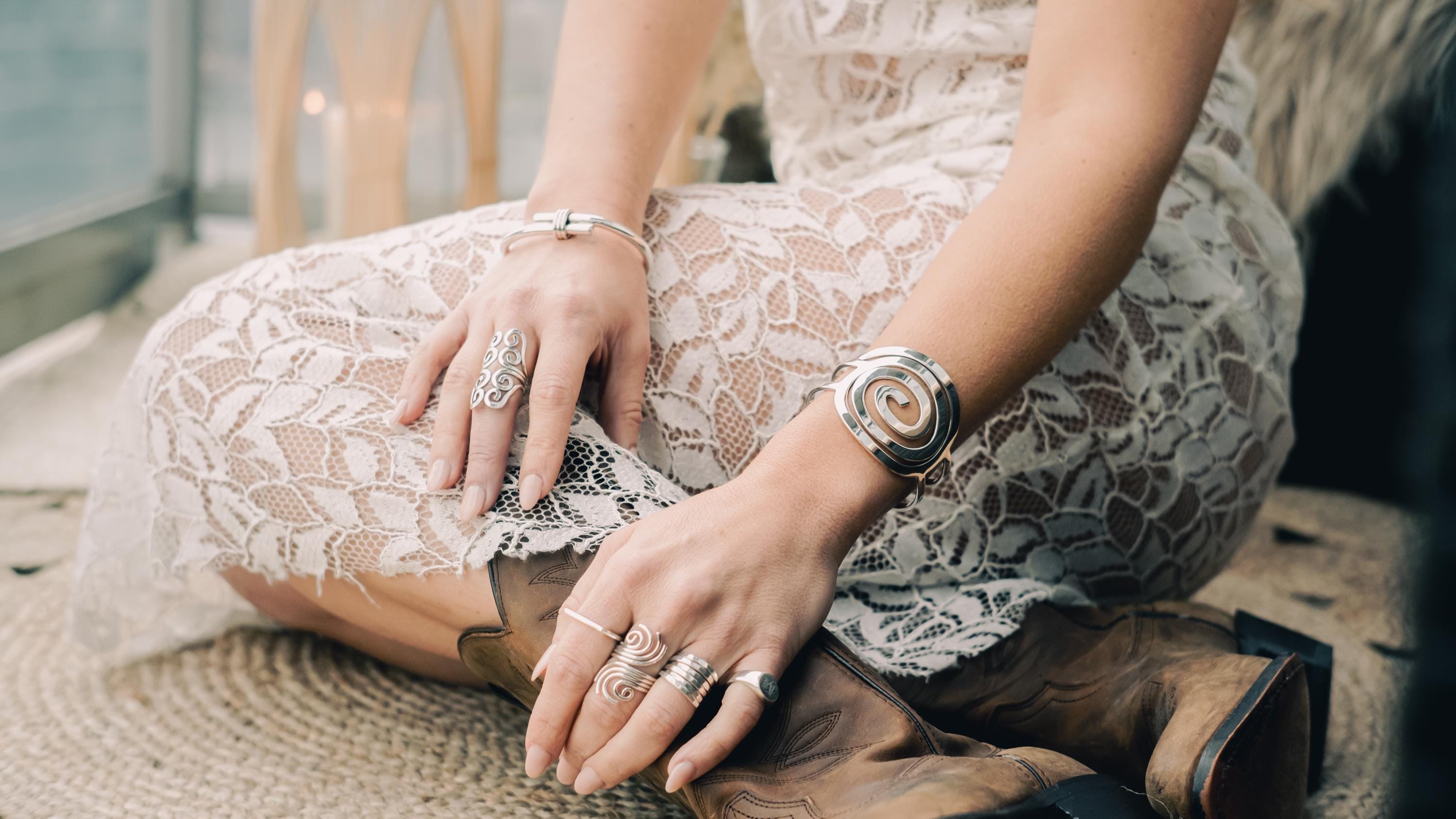 Sterling Silver Multi Band Ring: Chunky Hammered Design