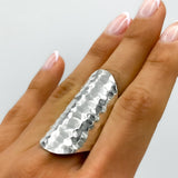 Sterling Silver Armor Shield Ring: Long Statement Ring