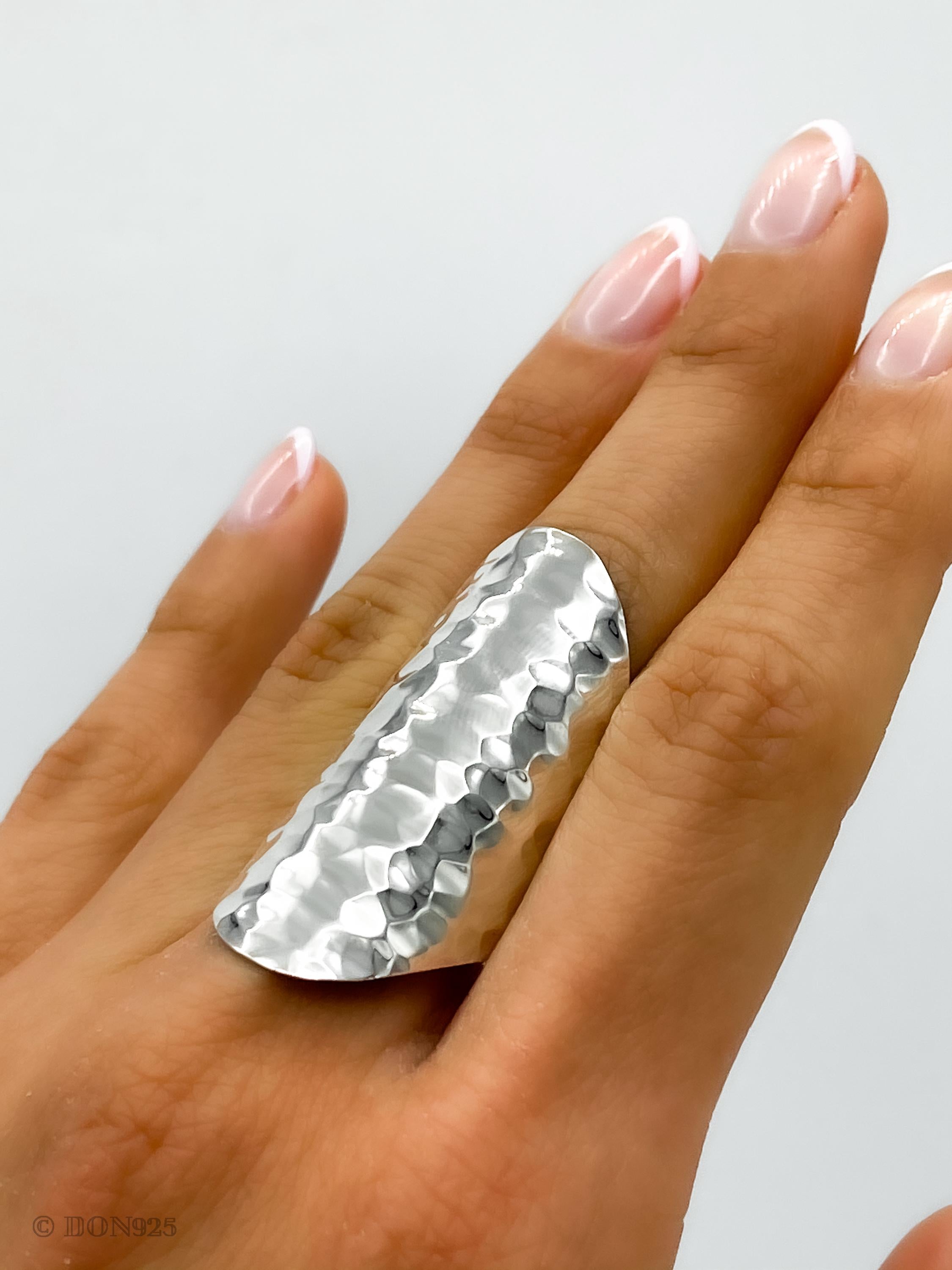Sterling Silver Armor Shield Ring: Long Statement Ring