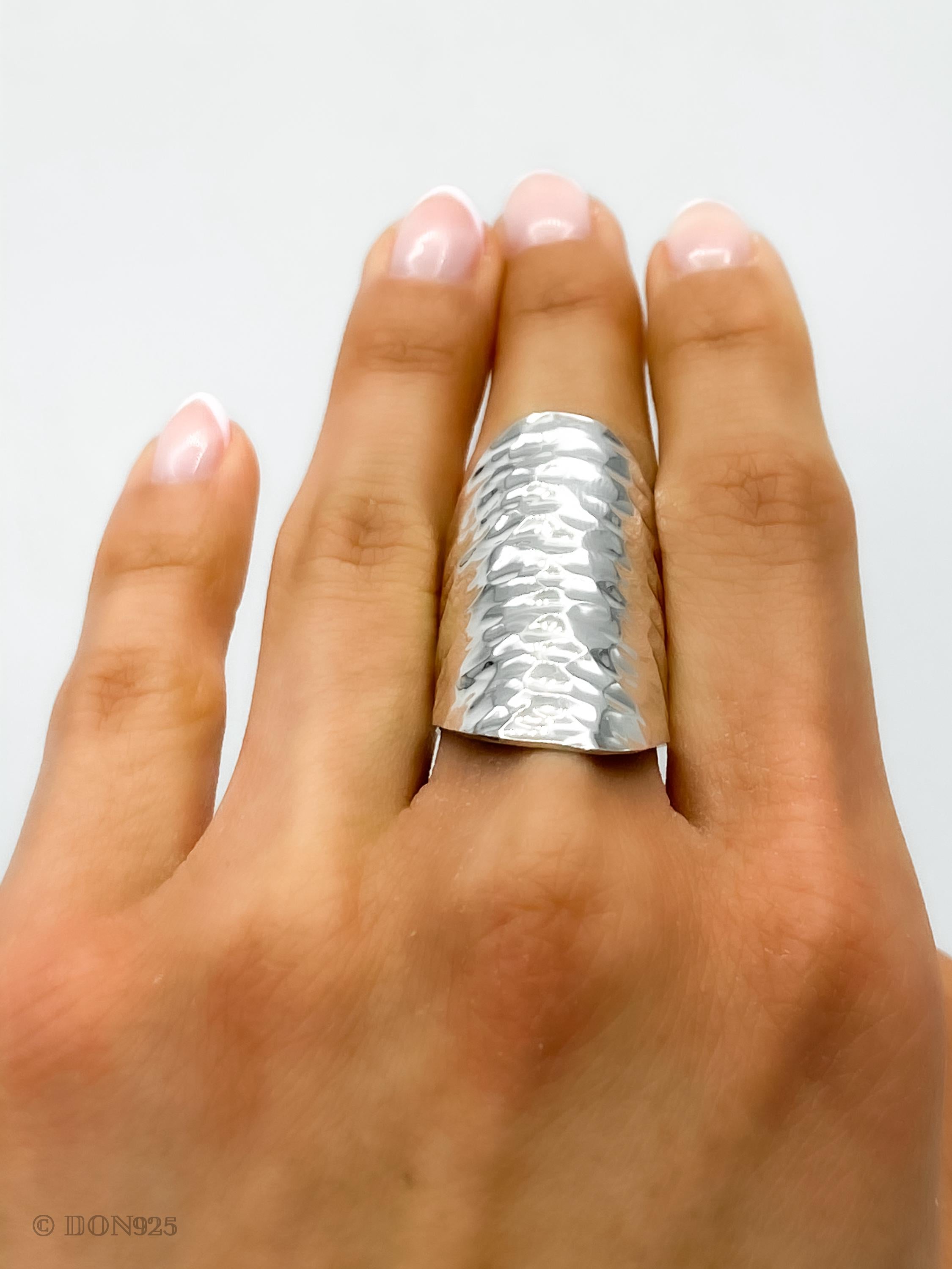 Sterling Silver Armor Shield Ring: Long Statement Ring
