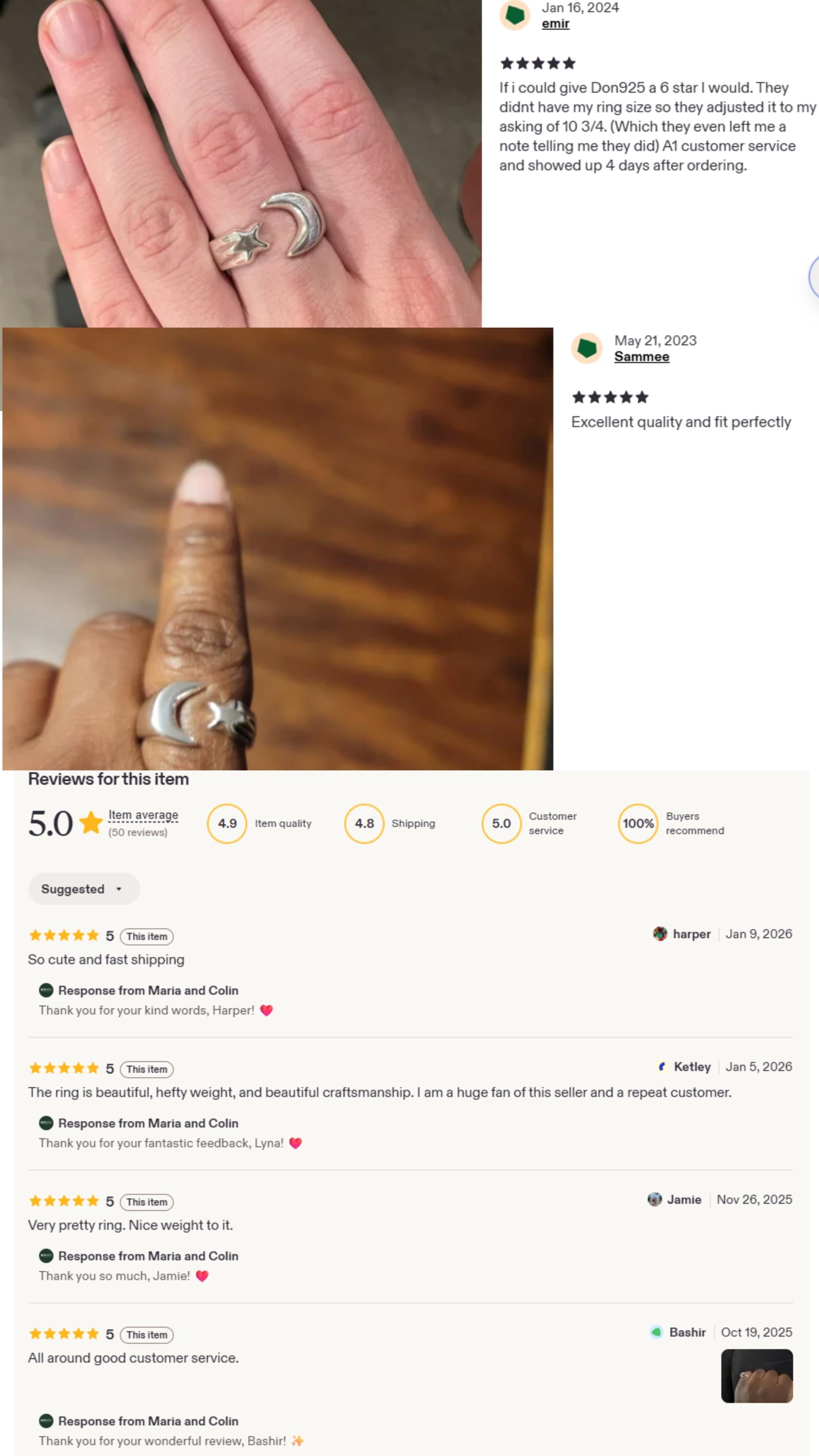 Sterling Silver Moon and Star Ring: Chunky Celestial Jewelry