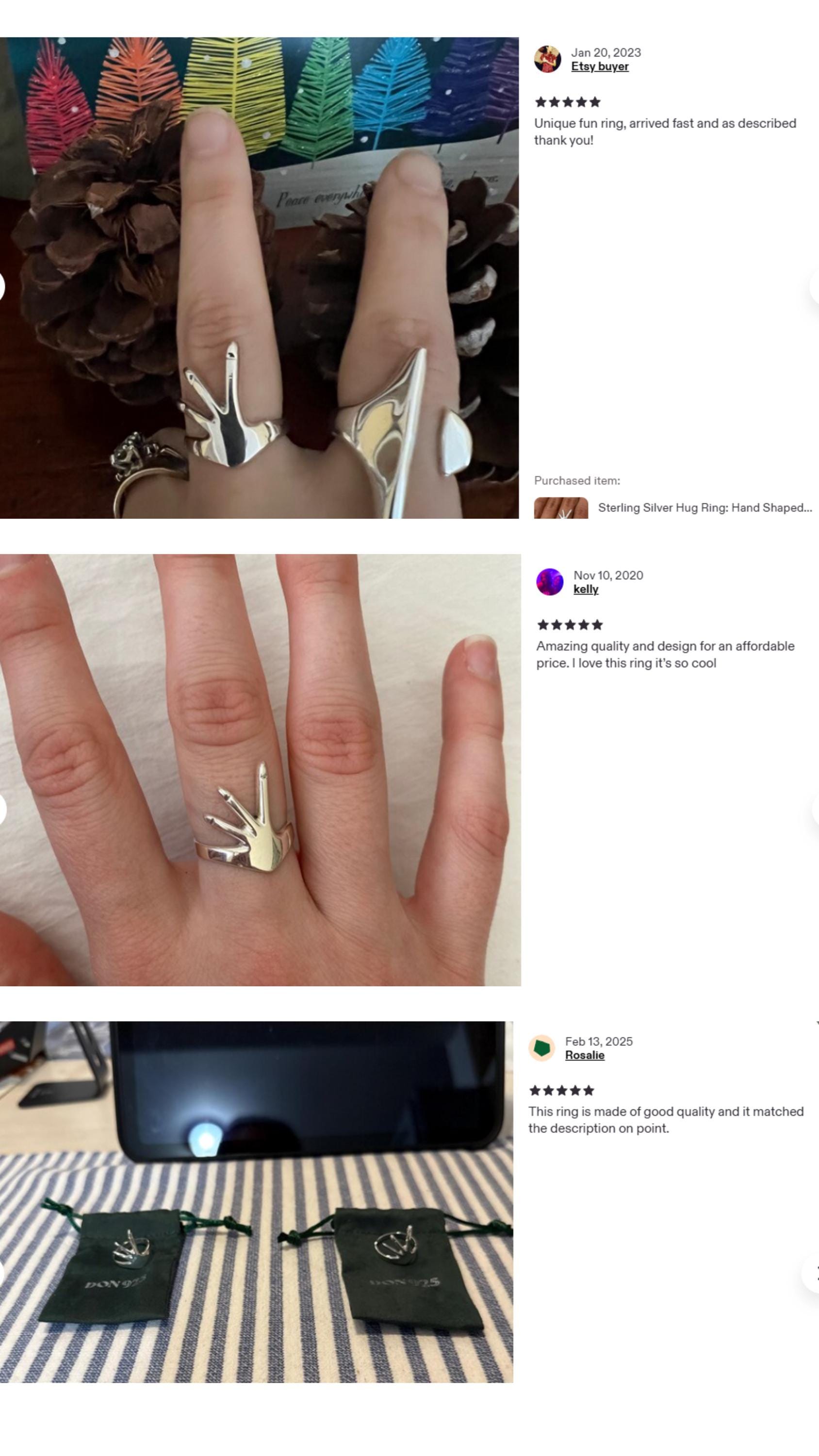 Sterling Silver Hug Ring: Hand-Shaped Statement Ring