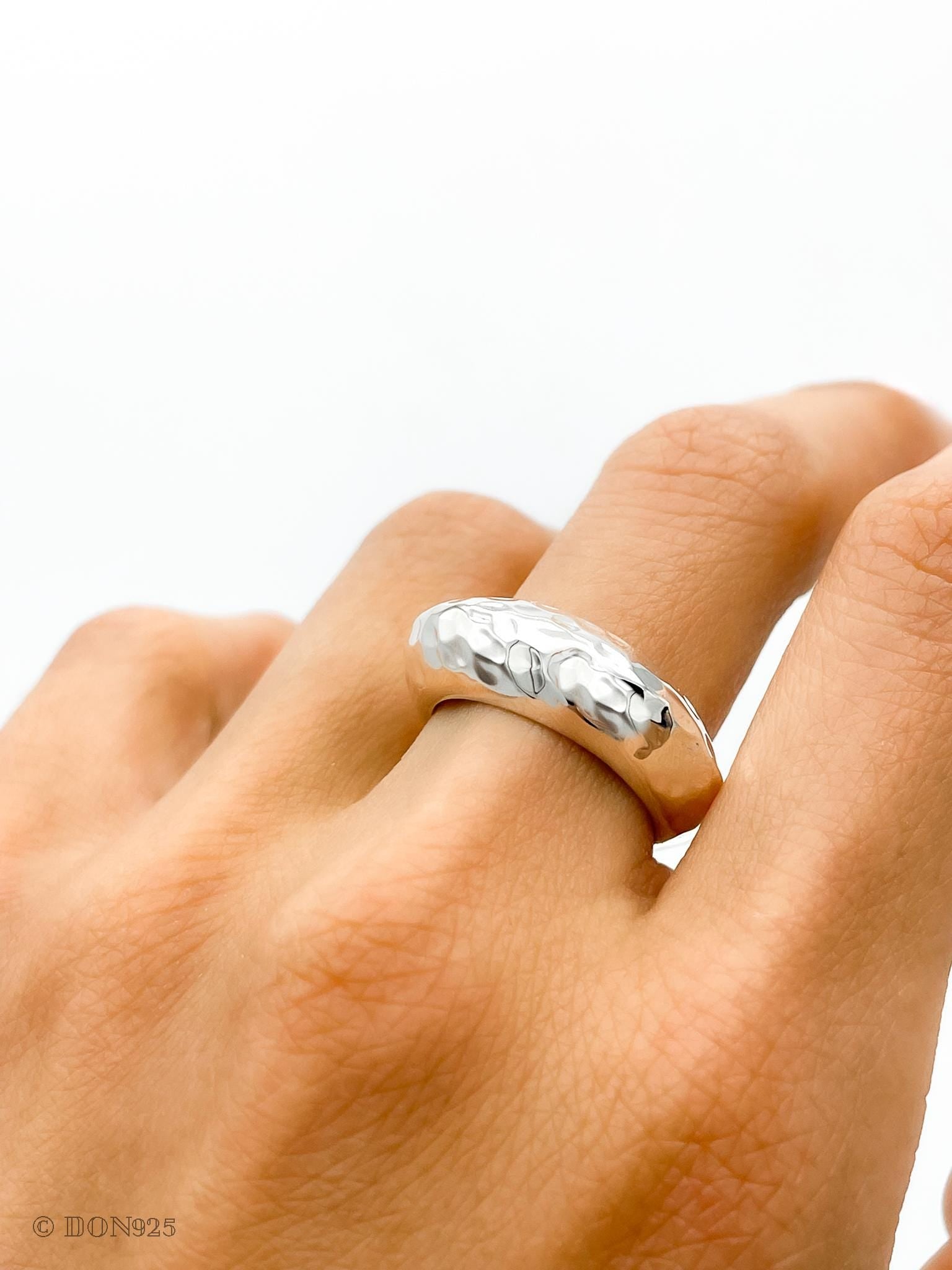 Solid Sterling Silver Heavy Dome Ring: Chunky Sculptural Geometric