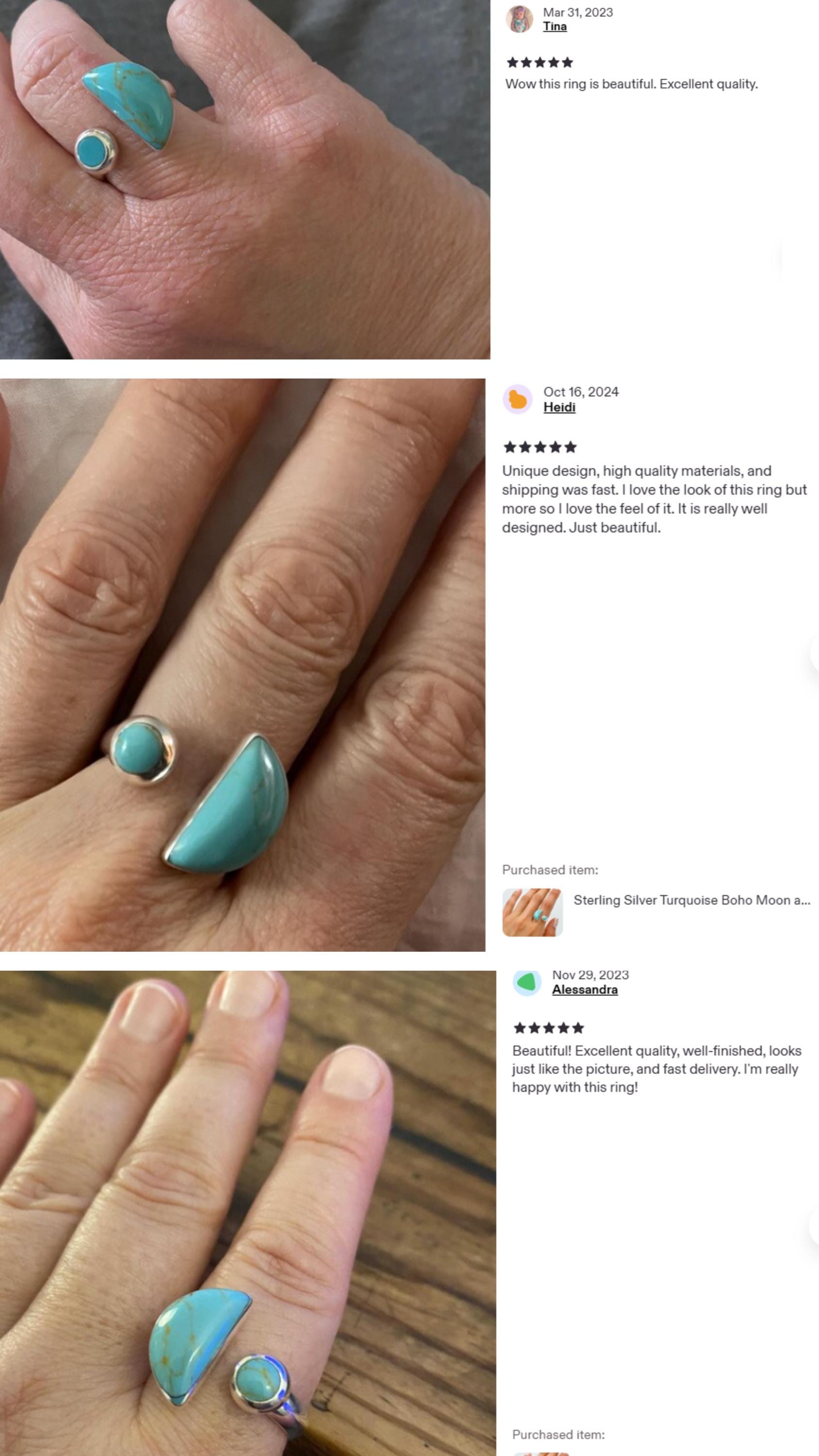 Sterling Silver Turquoise Boho Moon and Star Ring