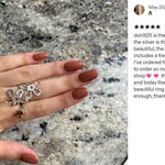 Sterling Silver Long Flower Ring: Shiny Disco-Ball Style