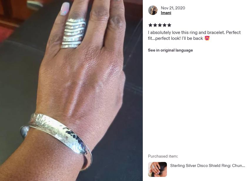 Sterling Silver Cutout Lines Long Shield Ring
