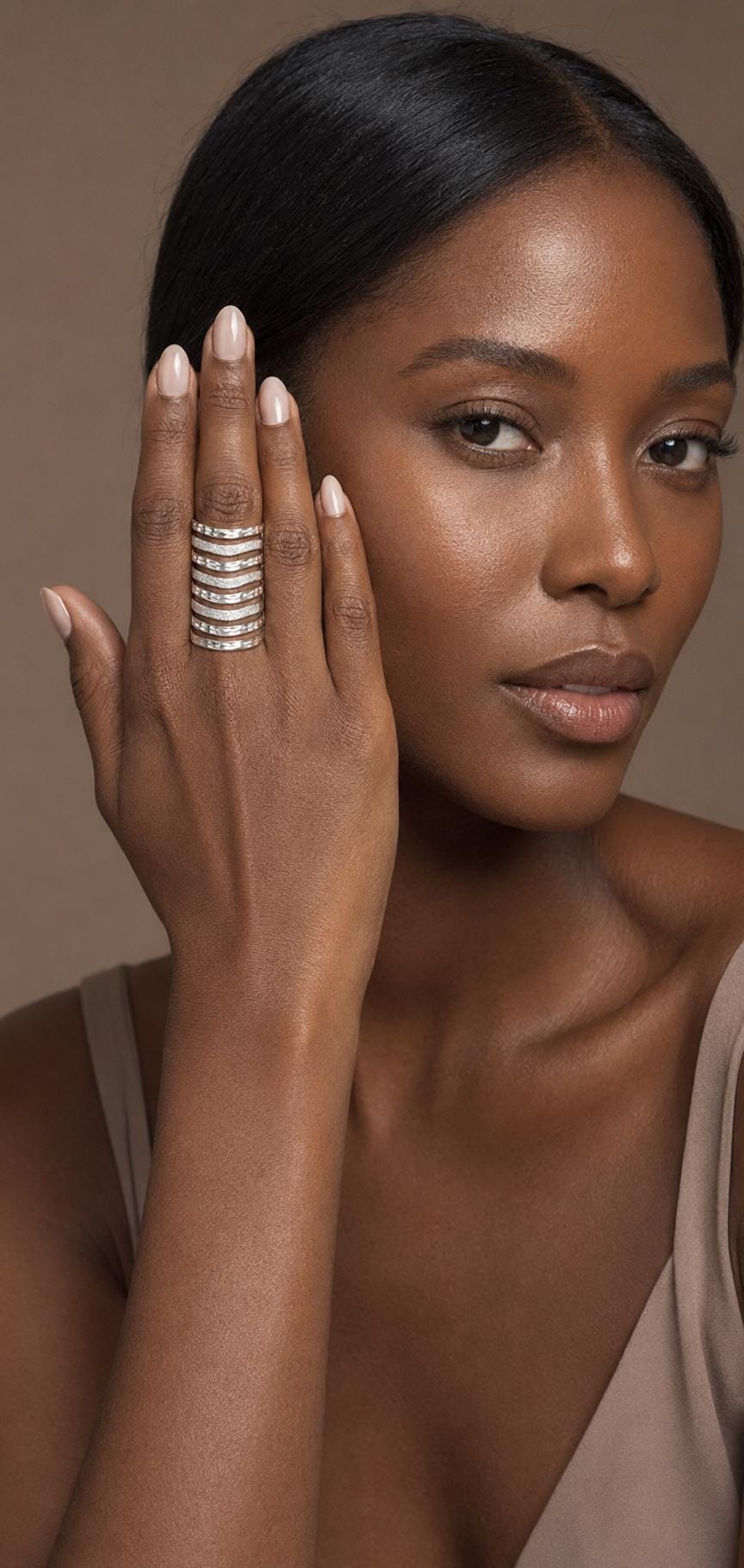 Sterling Silver Cutout Lines Long Shield Ring