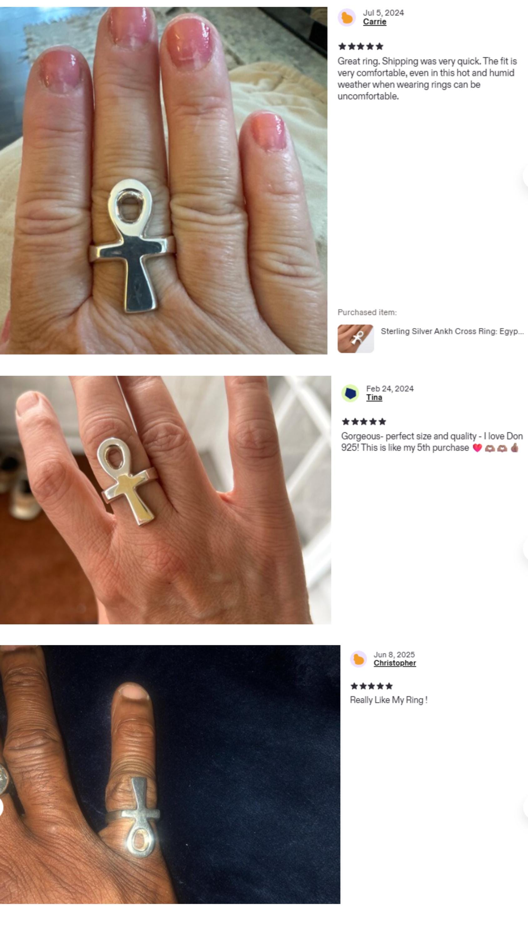 Sterling Silver Ankh Cross Ring: Egyptian Religious Jewelry