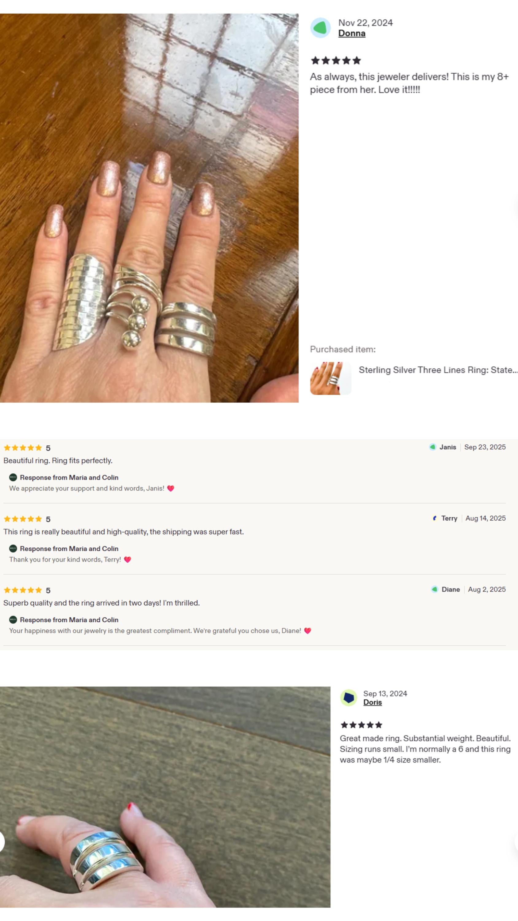 Sterling Silver Three Lines Ring: Heavy Statement Jewelry