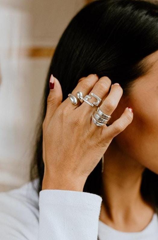 Sterling Silver Three Lines Ring: Heavy Statement Jewelry