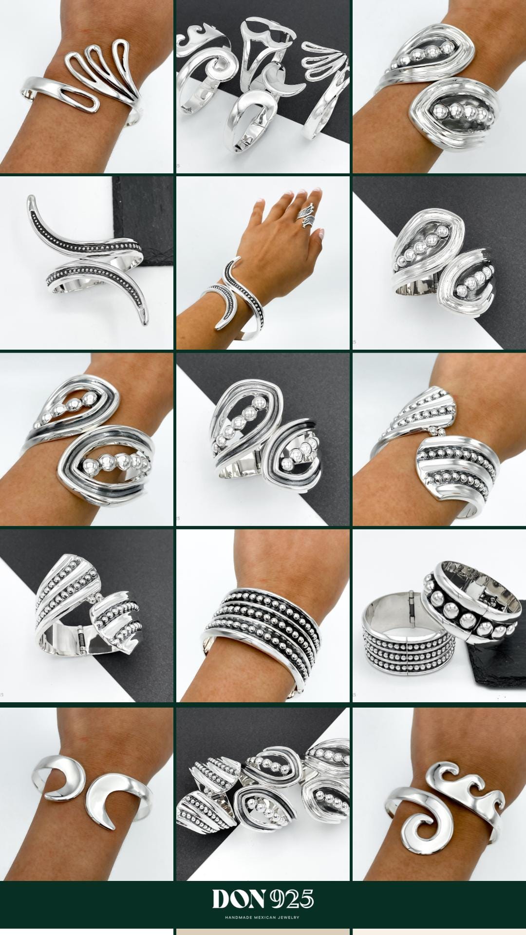 Sterling Silver Dotted Hinged Bangle: Leaf Chunky Mexican Studded Bracelet