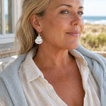 Large Sterling Silver Seashell Drop Earrings: Statement Beach Jewelry