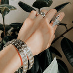 Sterling Silver Southwestern Studded Bangle Bracelet: Squares or Circles Pattern