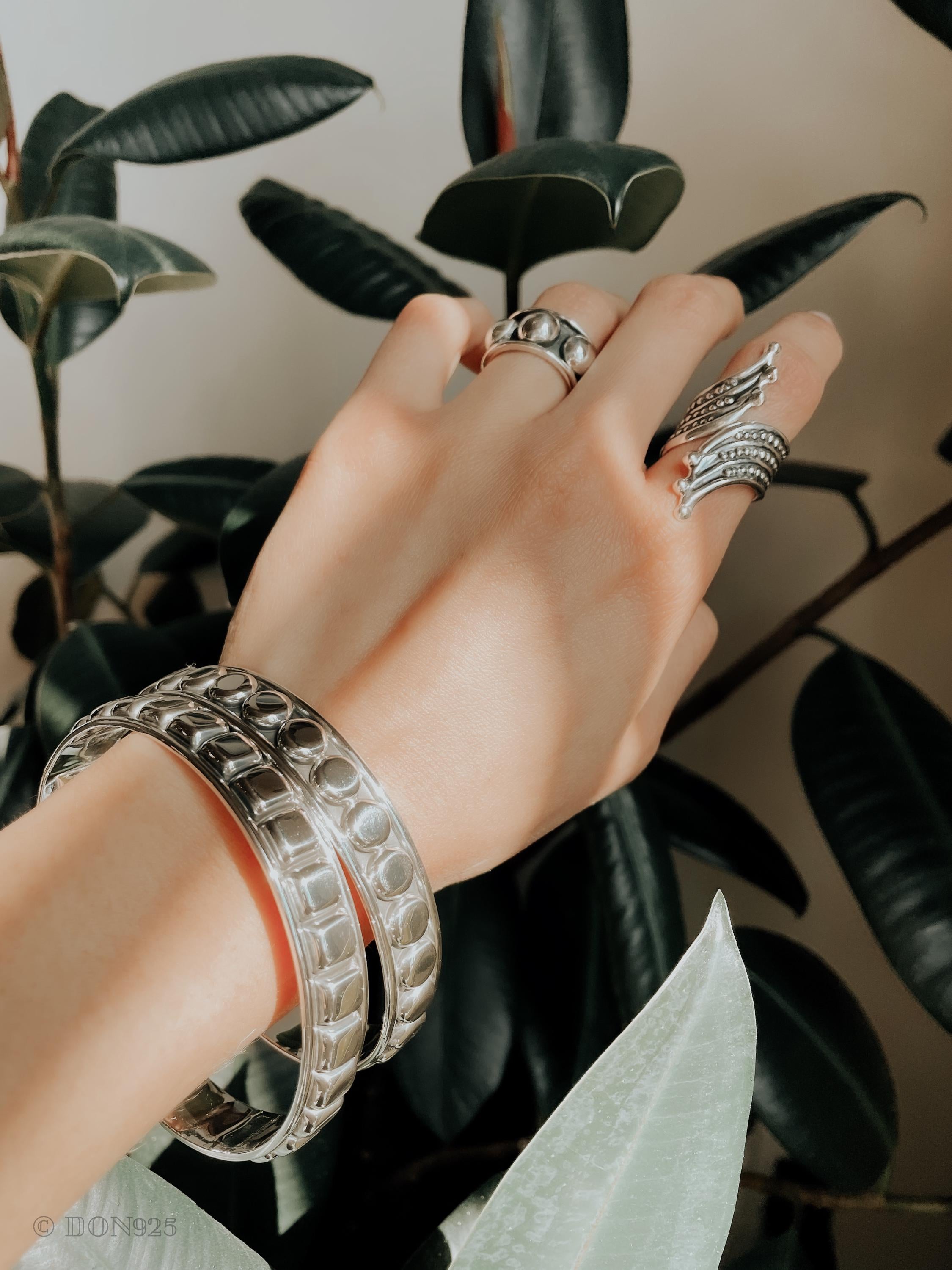 Sterling Silver Southwestern Studded Bangle Bracelet: Squares or Circles Pattern