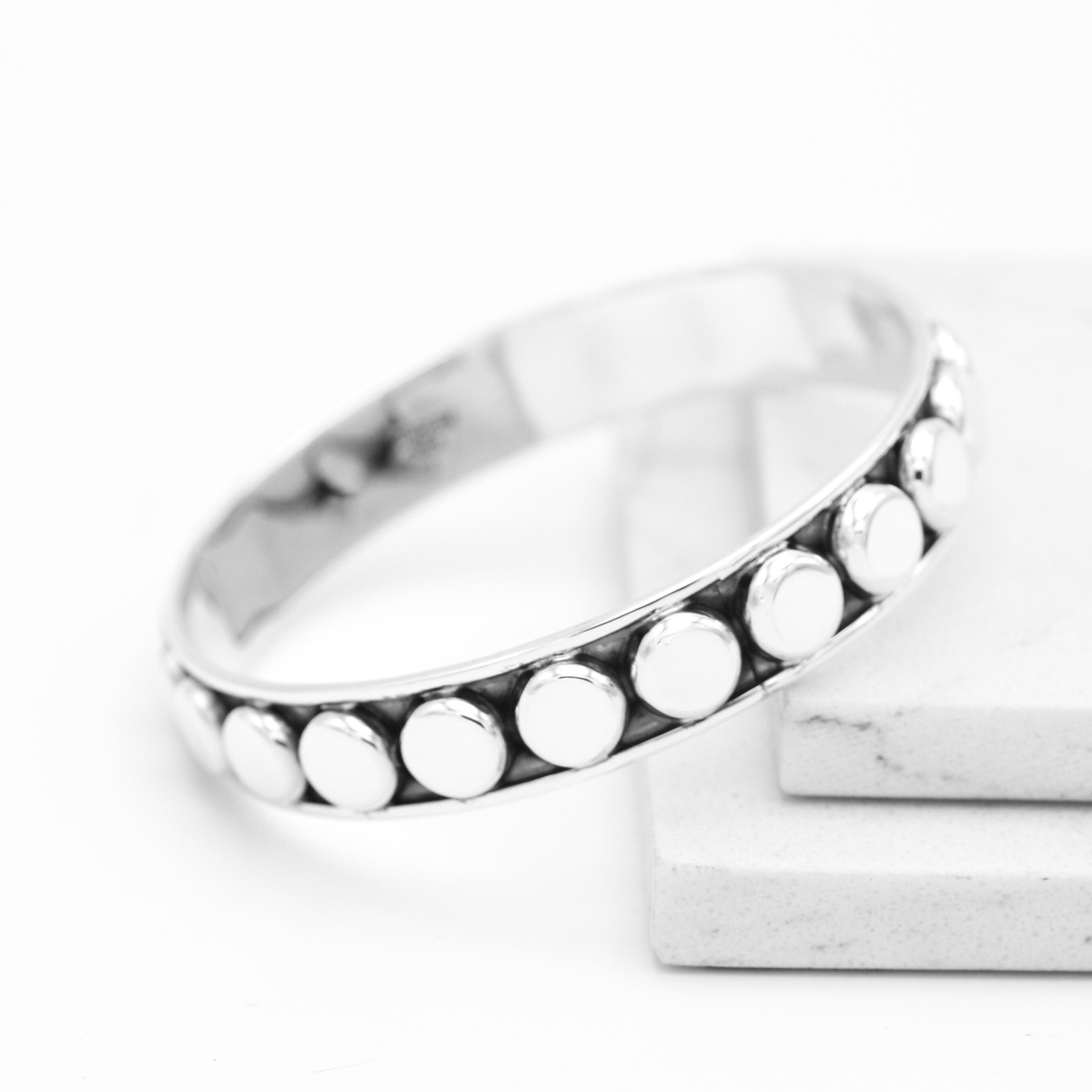 Sterling Silver Southwestern Studded Bangle Bracelet: Squares or Circles Pattern