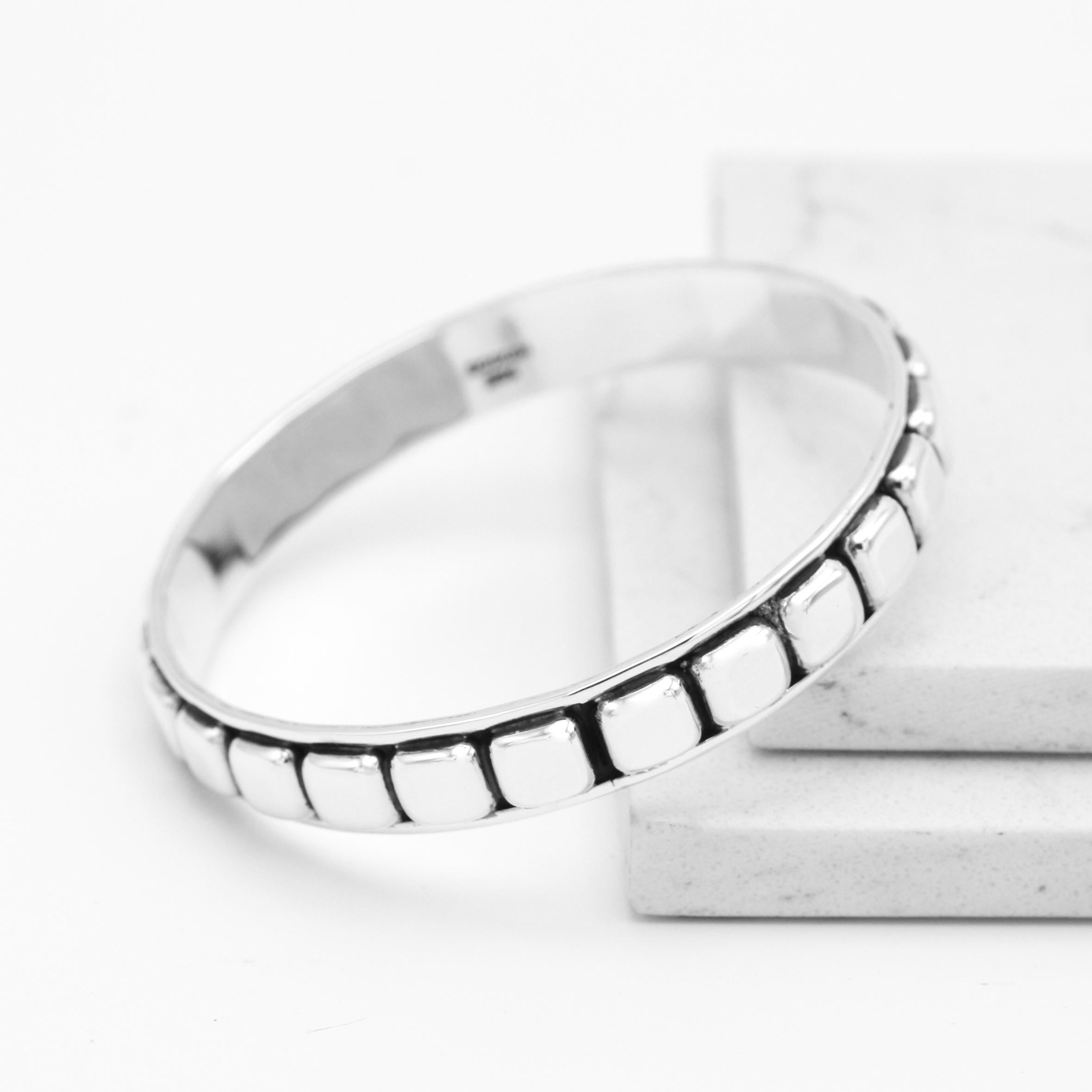 Sterling Silver Southwestern Studded Bangle Bracelet: Squares or Circles Pattern