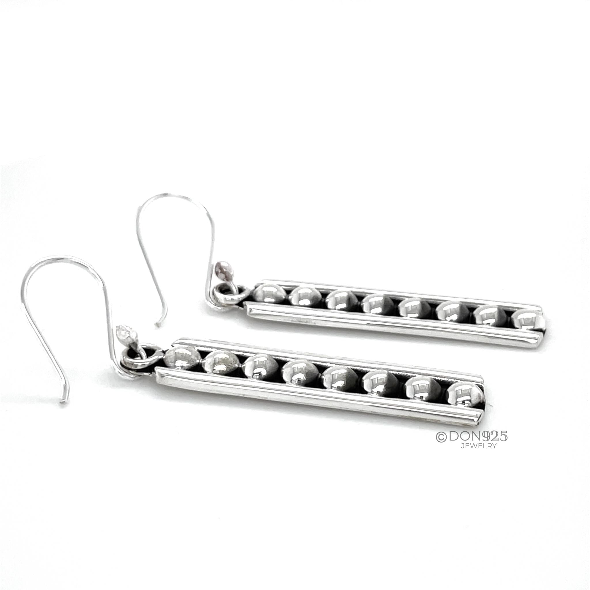 Sterling Silver Studded Dangle Earrings: Western Geometric Dome Bubble Design
