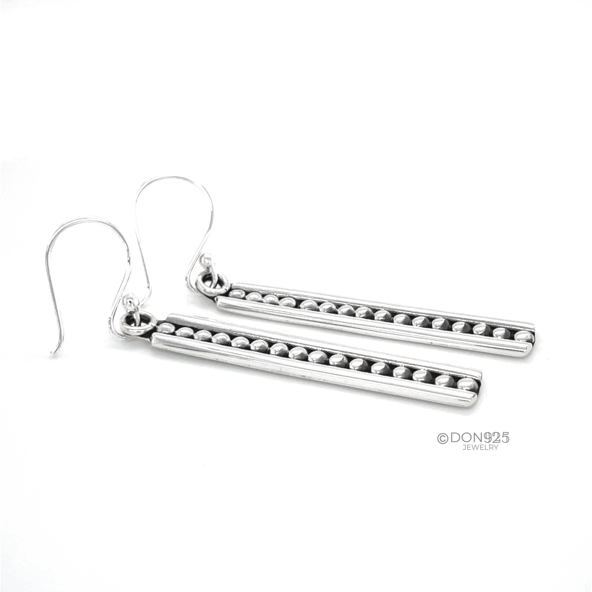Sterling Silver Studded Dangle Earrings: Western Geometric Dome Bubble Design