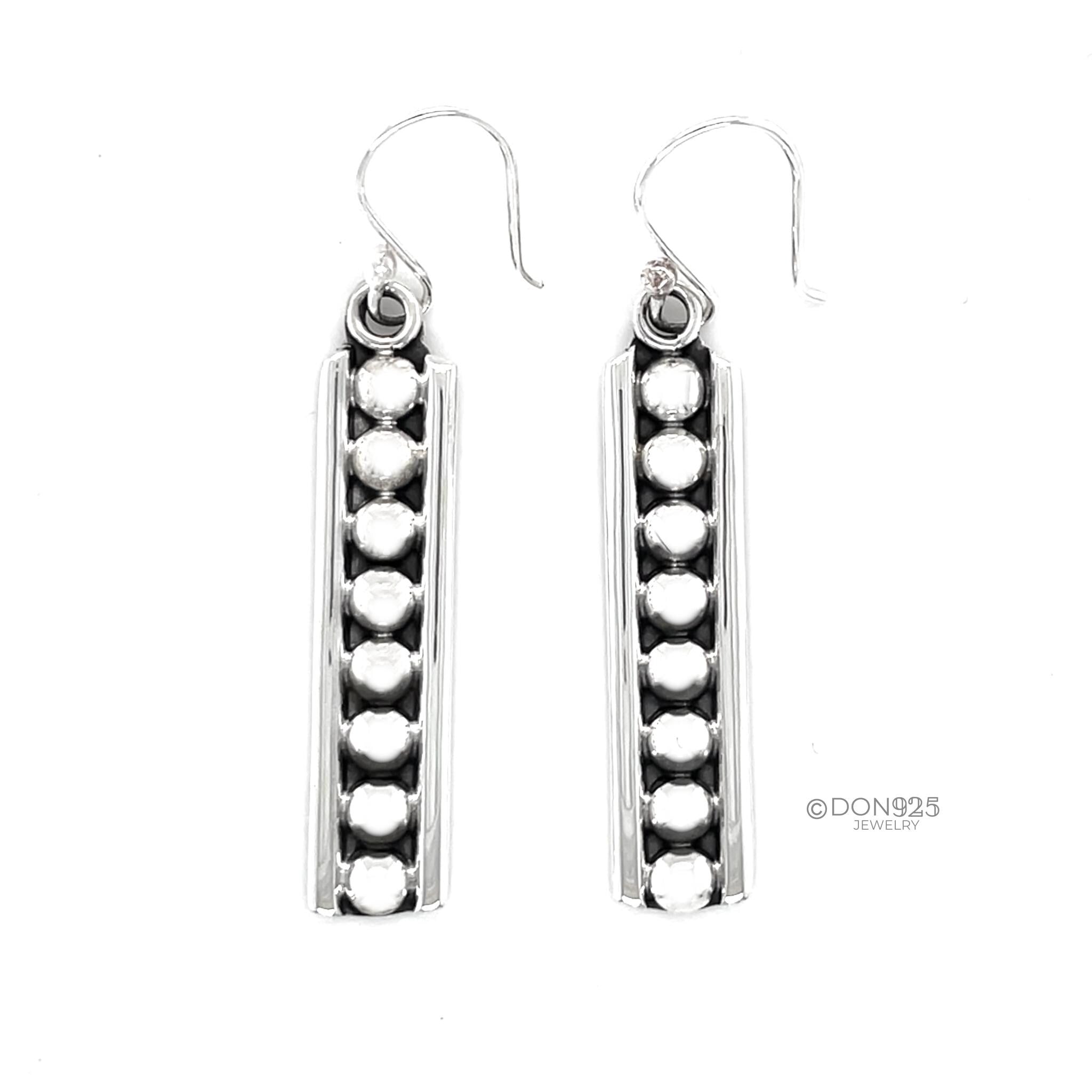 Sterling Silver Studded Dangle Earrings: Western Geometric Dome Bubble Design