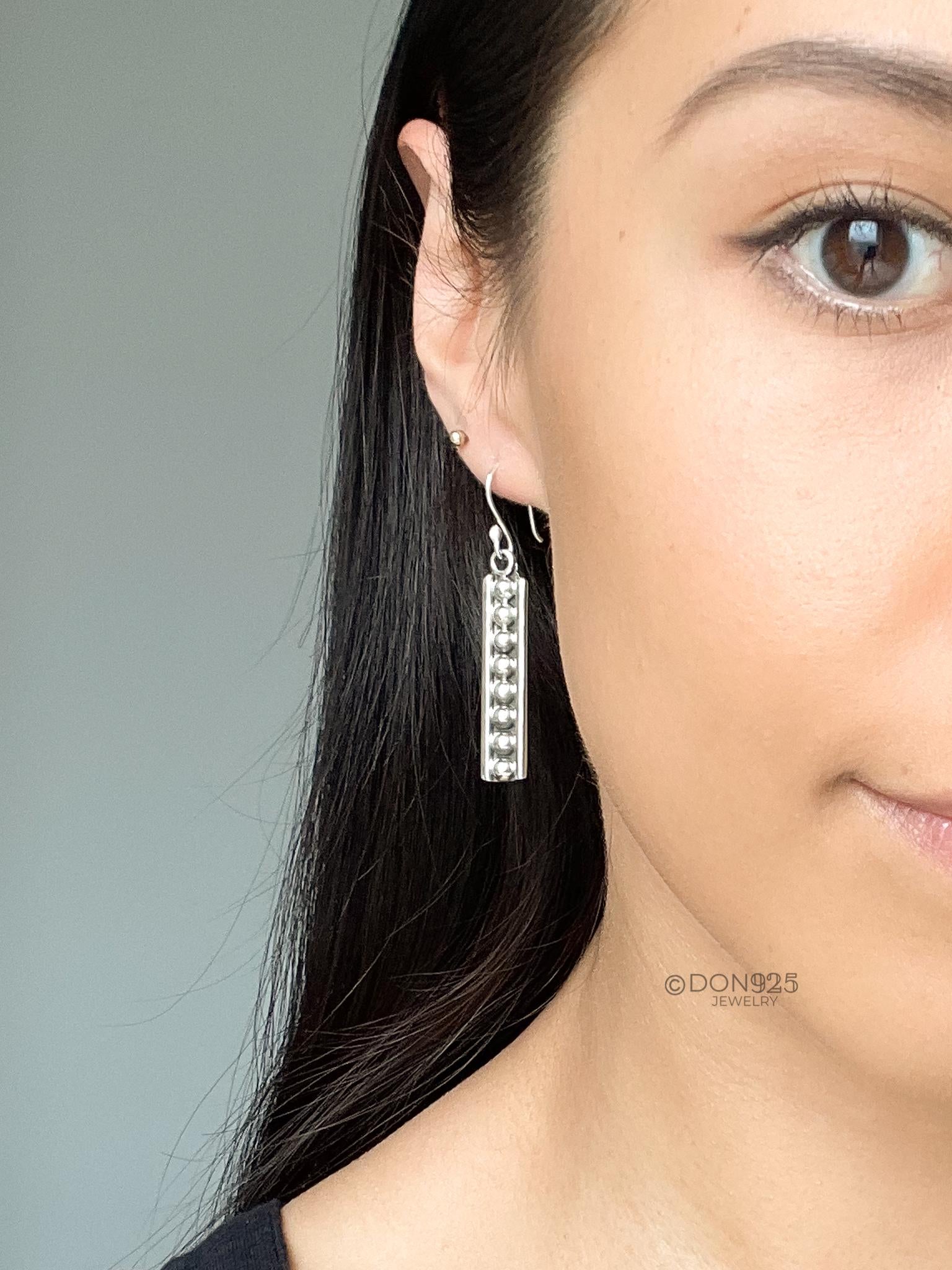 Sterling Silver Studded Dangle Earrings: Western Geometric Dome Bubble Design