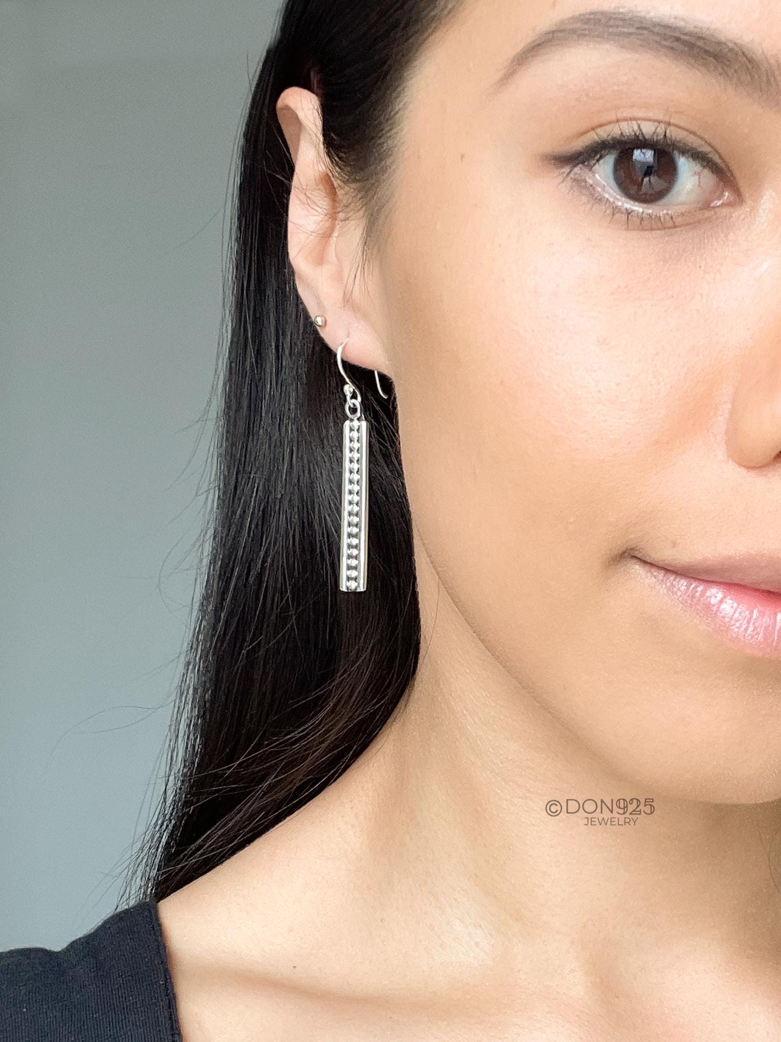 Sterling Silver Studded Dangle Earrings: Western Geometric Dome Bubble Design