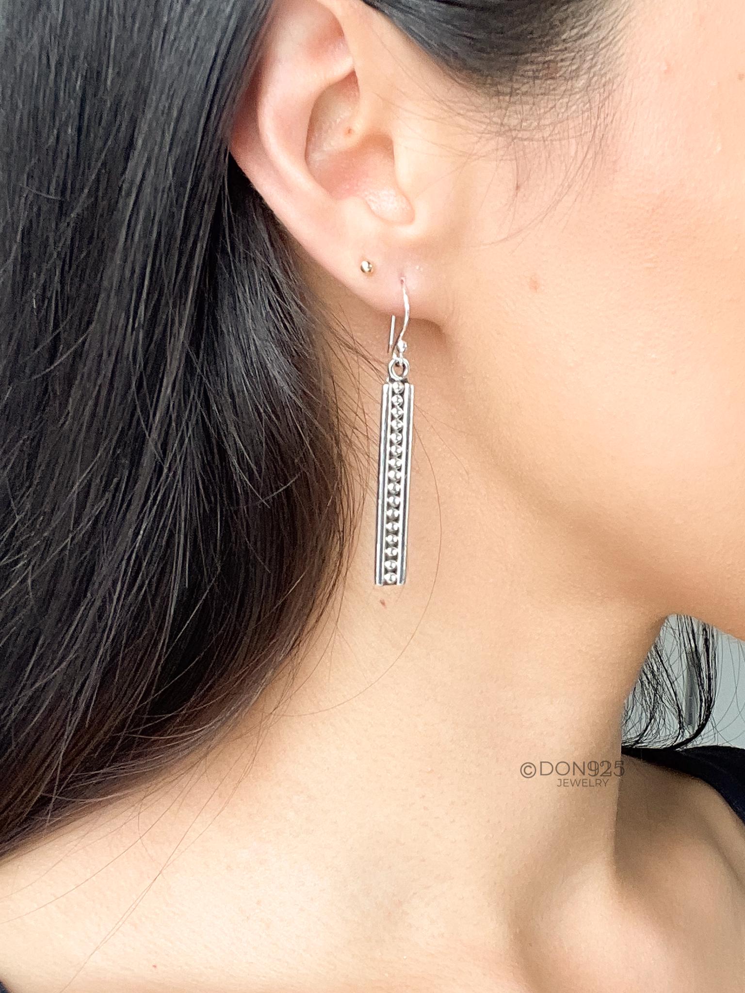 Sterling Silver Studded Dangle Earrings: Western Geometric Dome Bubble Design