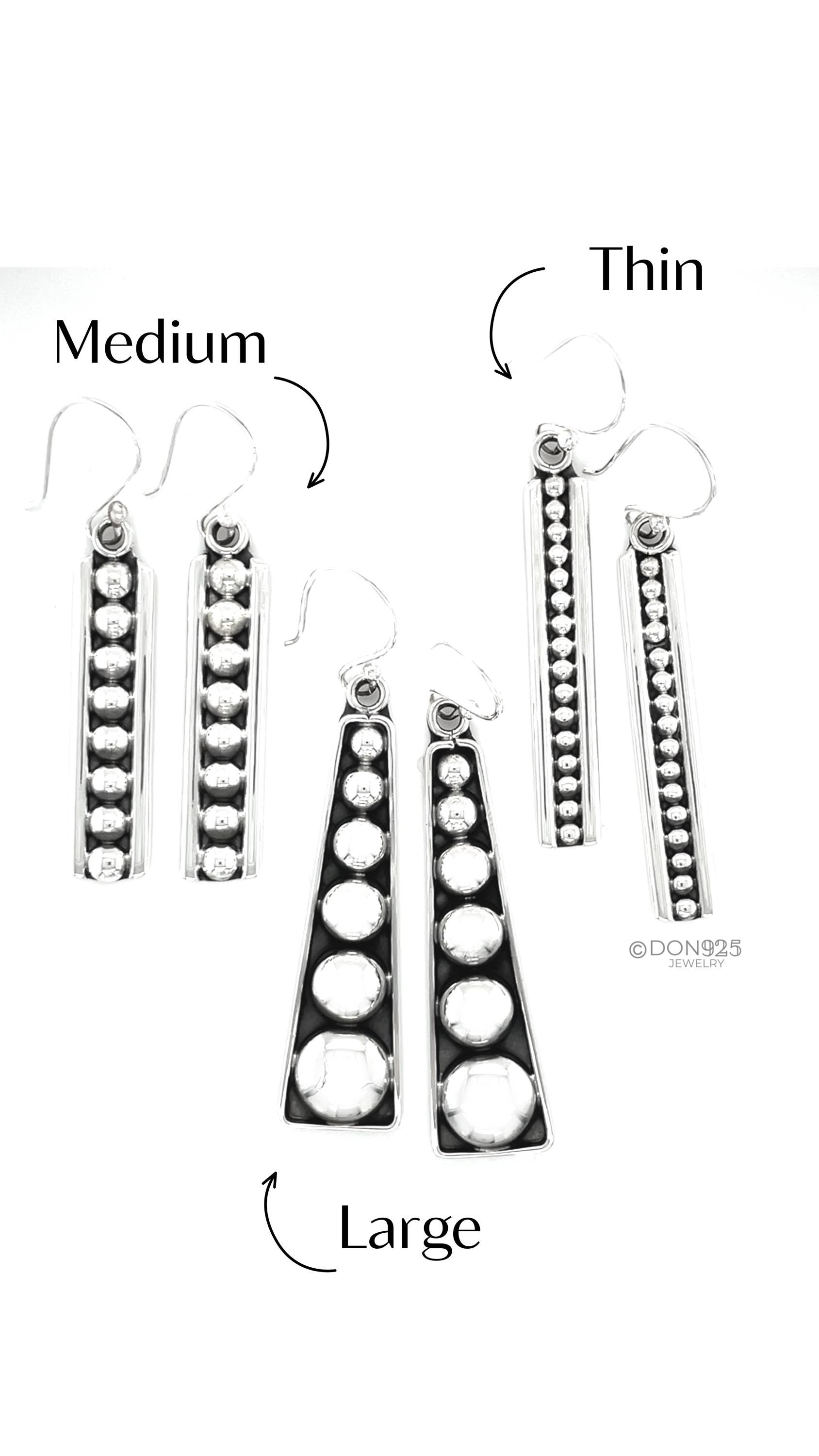 Sterling Silver Studded Dangle Earrings: Western Geometric Dome Bubble Design