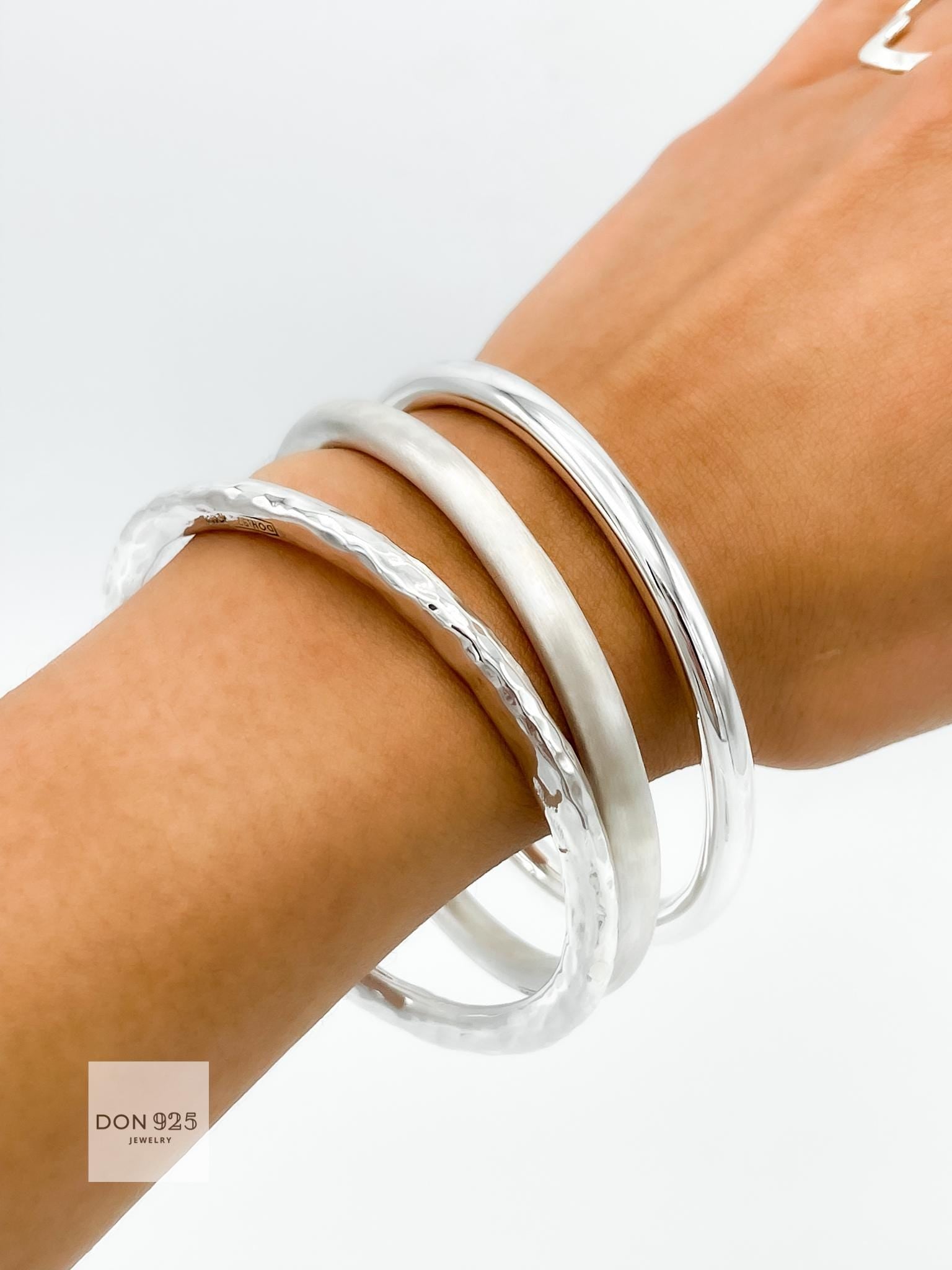 Sterling Silver 5mm Tube Slip-On Bangle Bracelet: Inclusive Sizes