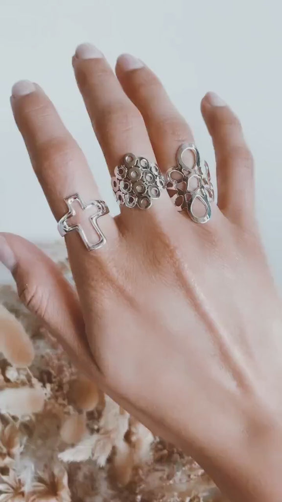 Sterling Silver Circles Ring: Geometric Statement Jewelry