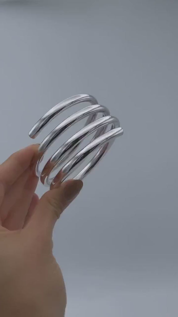 Chunky Spiral Coil Sterling Silver Bangle Bracelet