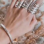 Sterling Silver Cutout Lines Long Shield Ring