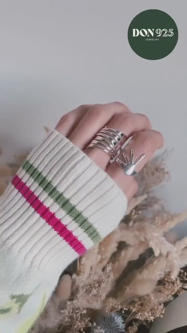 Sterling Silver Hug Ring: Hand-Shaped Statement Ring