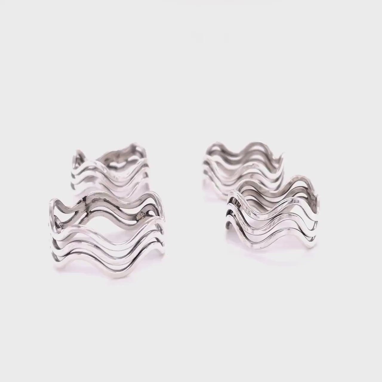 Sterling Silver Wavy Ring: Minimalist Stacking Set Ring