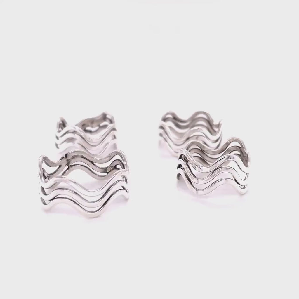 Sterling Silver Wavy Ring: Minimalist Stacking Set Ring