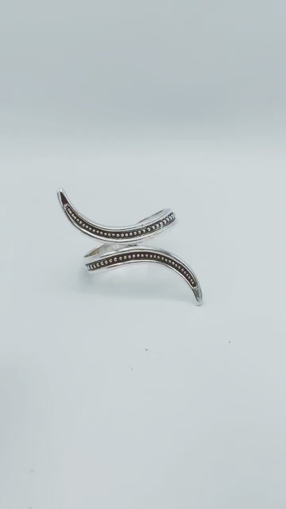 Wavy Sterling Silver Dotted Bangle: Mexican Studded Hinged Bracelet