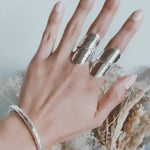 Sterling Silver Long Wrap Shield Ring: Adjustable Chunky Statement Ring