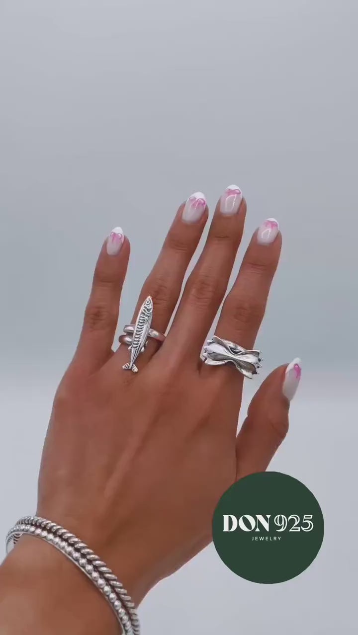 Sterling Silver Sardine Ring: Adjustable Nautical Fish Jewelry