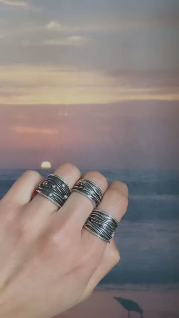 Ocean Waves Ring: Sterling Silver Oxidized Band