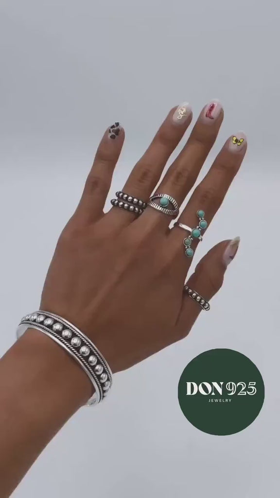 Sterling Silver Evil Eye Ring: Turquoise Boho Protection Jewelry
